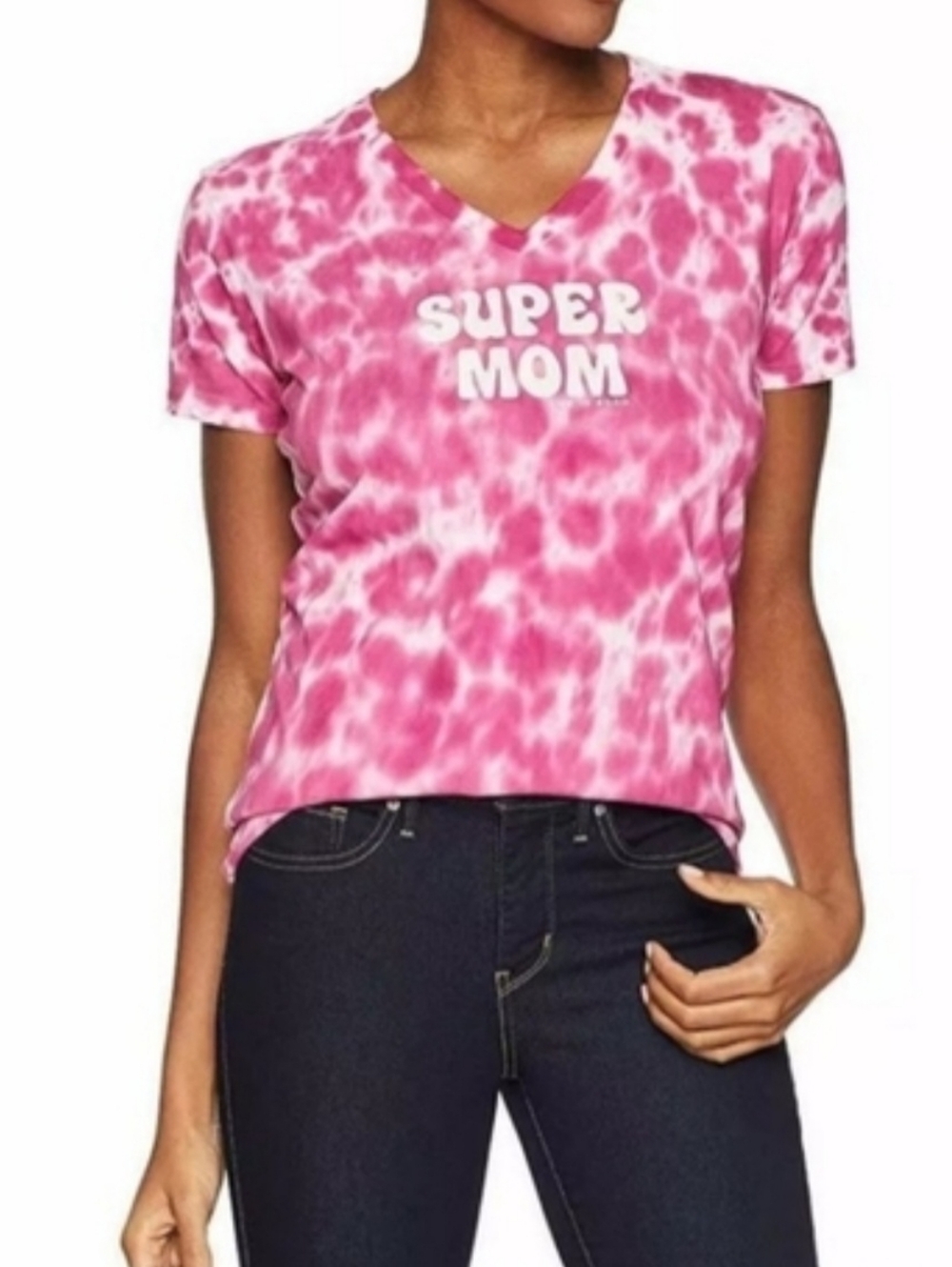 Life Is Good Womens Tee Short Sleeve 'Super Mom' Size Medium Pink Tie-Dye Top